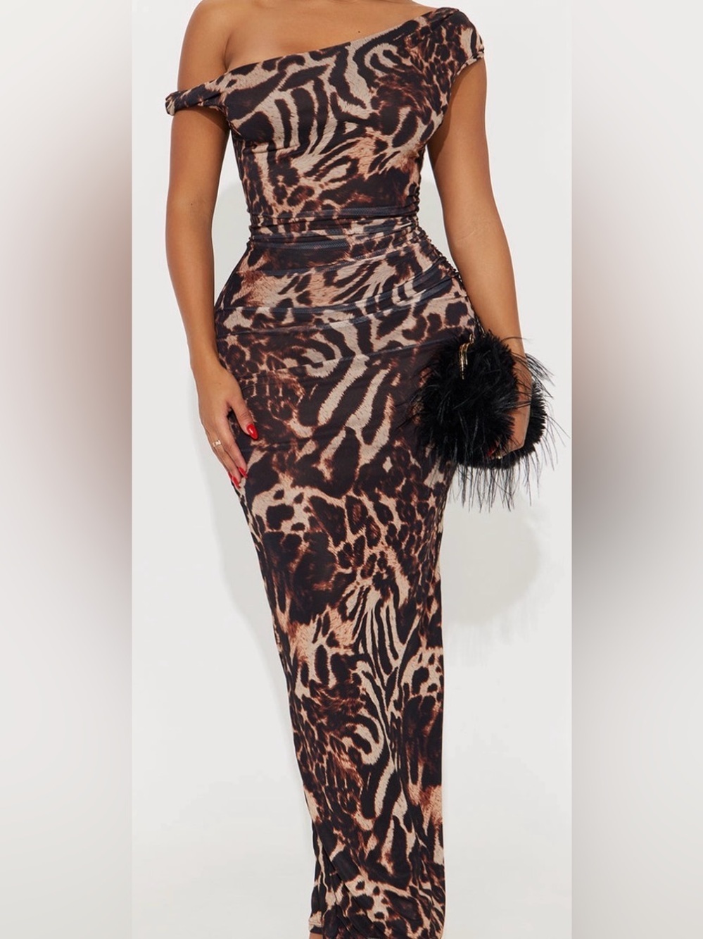 NWT Fashion Nova Hot On Purpose Animal Print Maxi Dress Brown Combo M